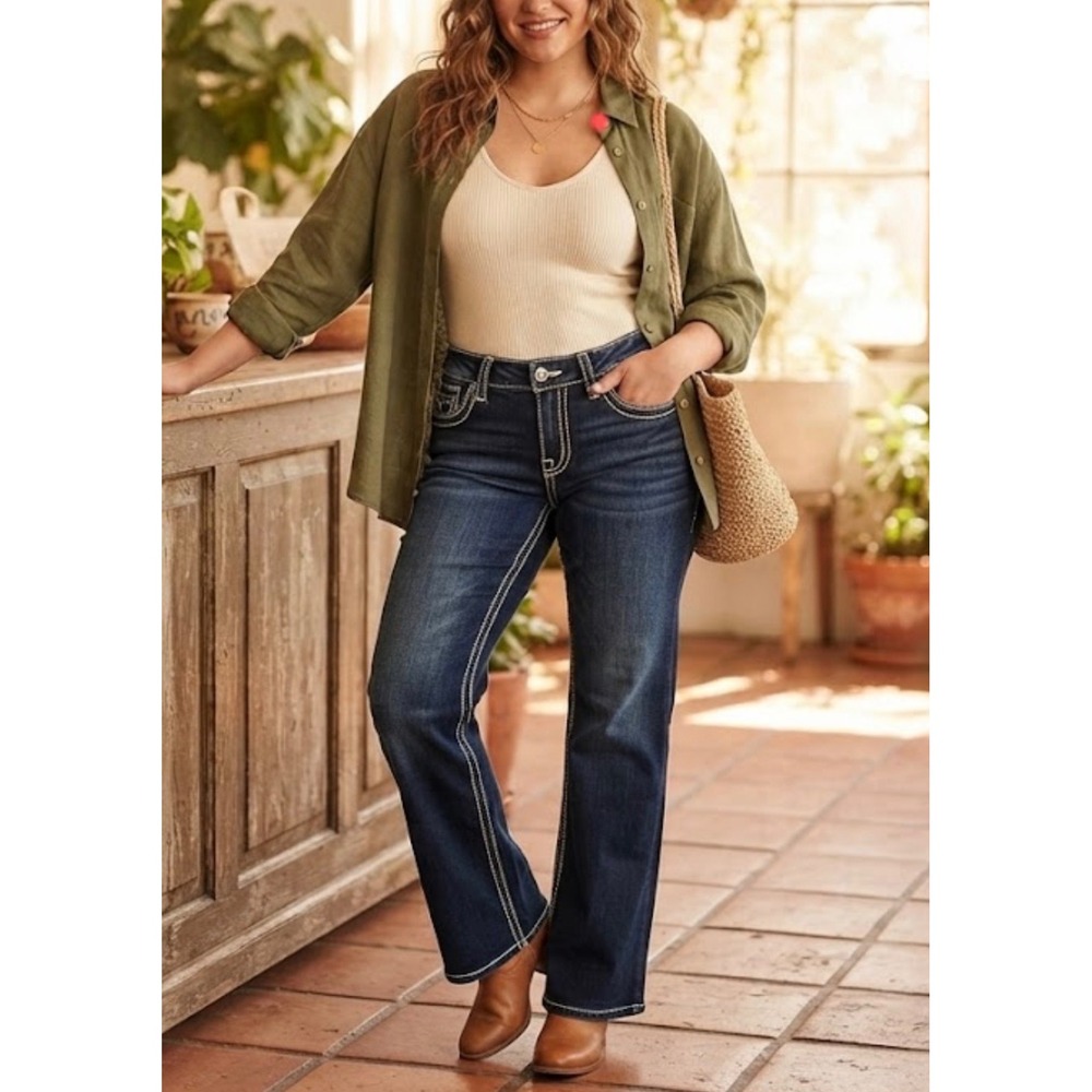 BKE Stella Bootcut Jeans Dark Wash Thick Stitch Denim 27R 27x31.5